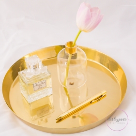 Pink Tulip on Gold Tray